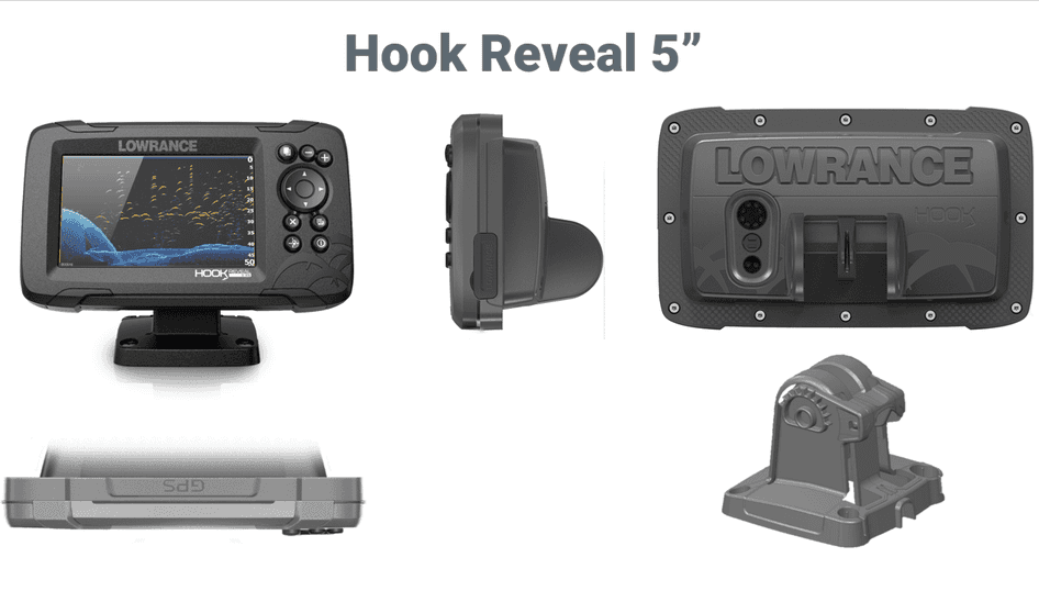  Lowrance Hook Reveal 5 with Deep Water Performance - 5-inch  Fish Finder with HDI Transducer, C-MAP Contour+ Chart Card : Electronics